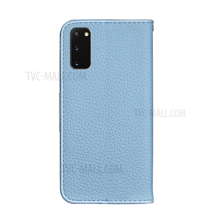 Pele Tampa Do Suporte De Couro Absorvidos-auto Lichia Com Caso De Slots De Cartão Para Samsung Galaxy S20 - Azul-2