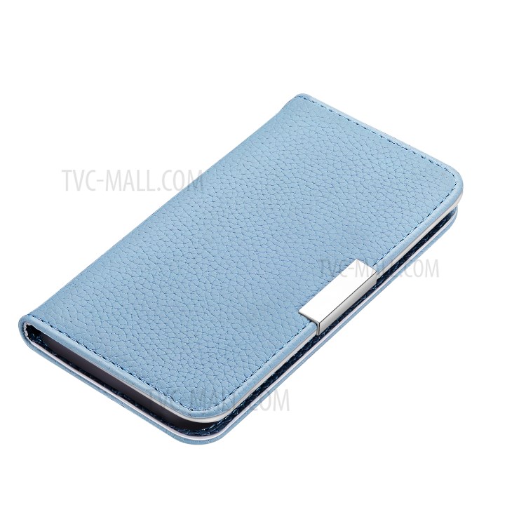 Pele Tampa Do Suporte De Couro Absorvidos-auto Lichia Com Caso De Slots De Cartão Para Samsung Galaxy S20 - Azul-3