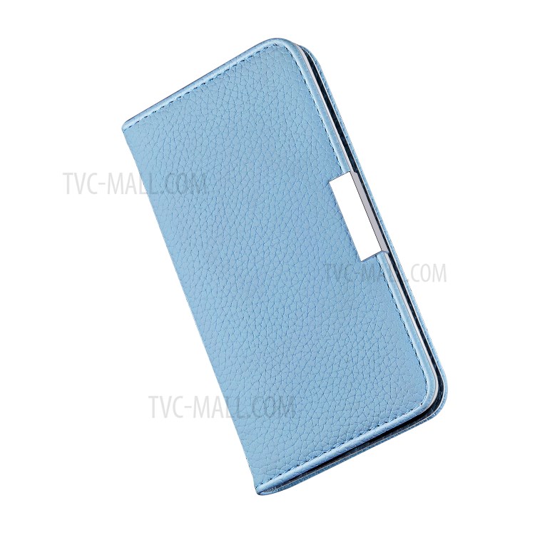 Pele Tampa Do Suporte De Couro Absorvidos-auto Lichia Com Caso De Slots De Cartão Para Samsung Galaxy S20 - Azul-5