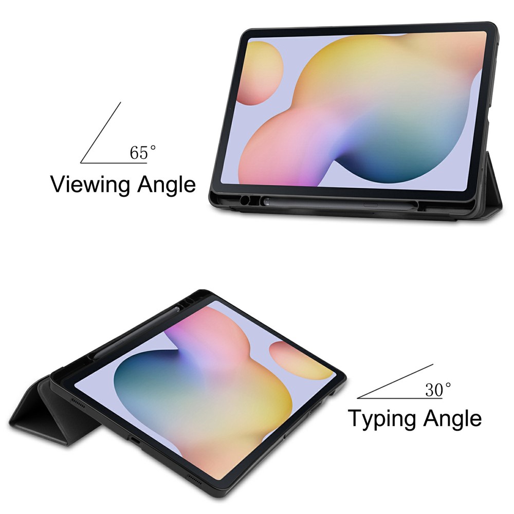 Stabiler Tri-fold Stand Leder Stand Hülle Mit Stiftschlitz Für Samsung Galaxy Tab S7 T870 / S8 - Schwarz