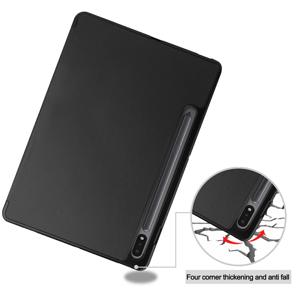 Tri-fold Leather Stand Case with Pen Slot for Samsung Galaxy Tab S7 T870 - Black-7