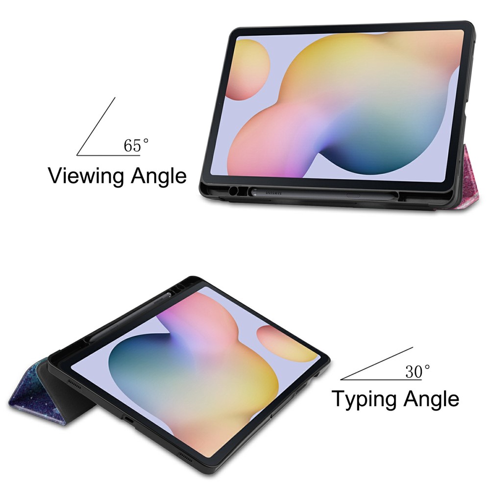 Pattern Printing Tri-fold Stand Leather Case with Pen Slot for Samsung Galaxy Tab S7 T870 - Galaxy Pattern-3