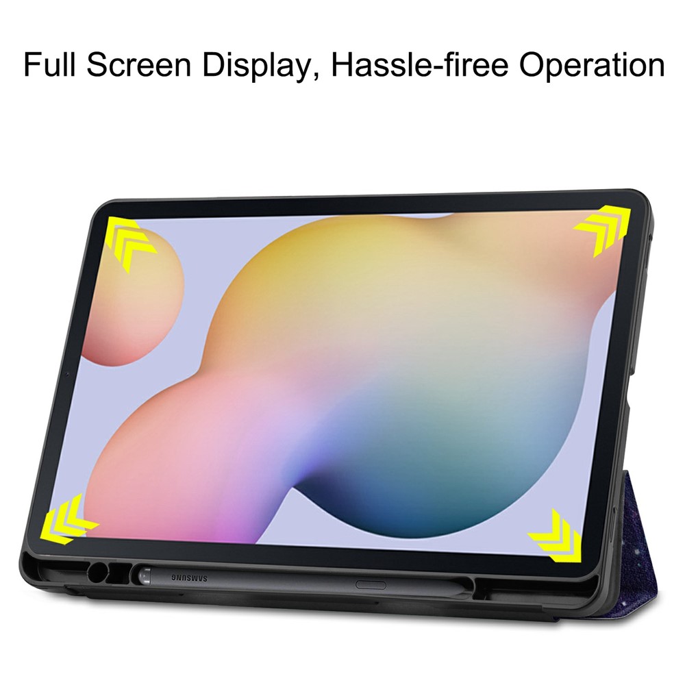 Pattern Printing Tri-fold Stand Leather Case with Pen Slot for Samsung Galaxy Tab S7 T870 - Galaxy Pattern-4