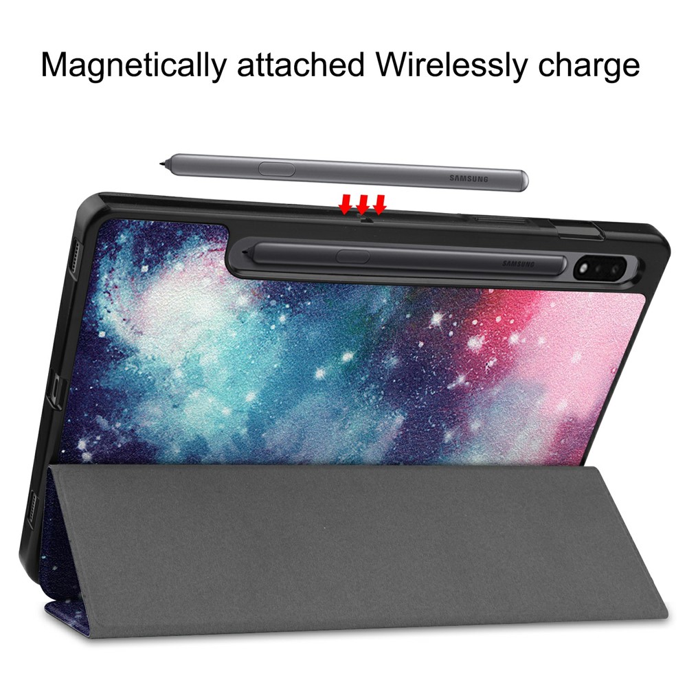 Pattern Printing Tri-fold Stand Leather Case with Pen Slot for Samsung Galaxy Tab S7 T870 - Galaxy Pattern-6