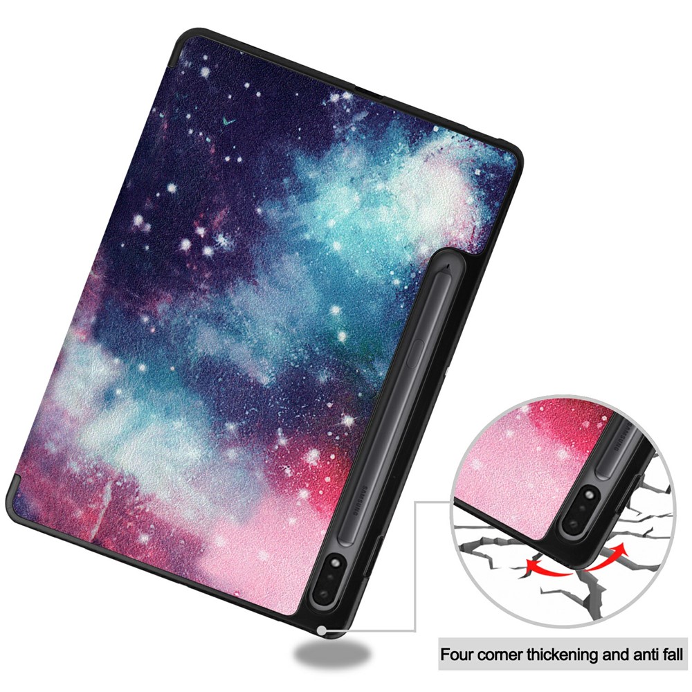 Pattern Printing Tri-fold Stand Leather Case with Pen Slot for Samsung Galaxy Tab S7 T870 - Galaxy Pattern-7