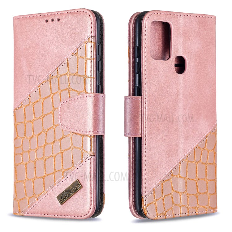 Assorted Color Crocodile Skin Leather Wallet Case for Samsung Galaxy A21s - Rose Gold-6