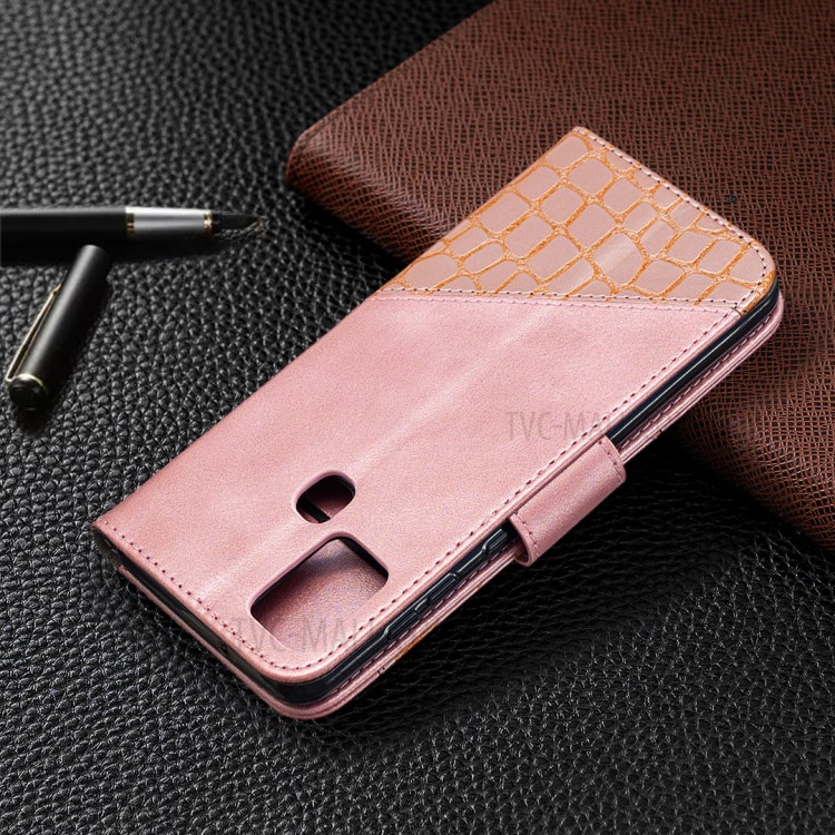 Assorted Color Crocodile Skin Leather Wallet Case for Samsung Galaxy A21s - Rose Gold-8