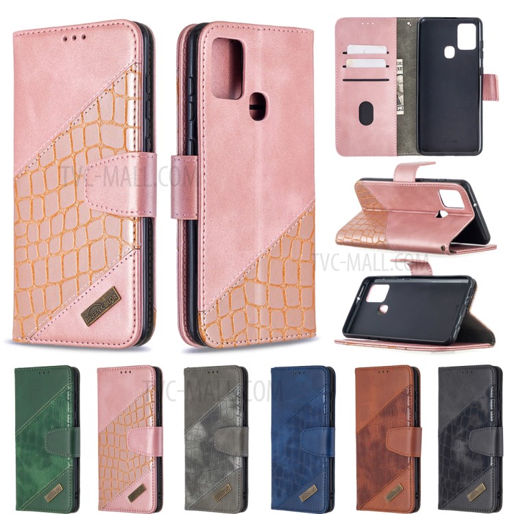 Assorted Color Crocodile Skin Leather Wallet Case for Samsung Galaxy A21s - Rose Gold-9