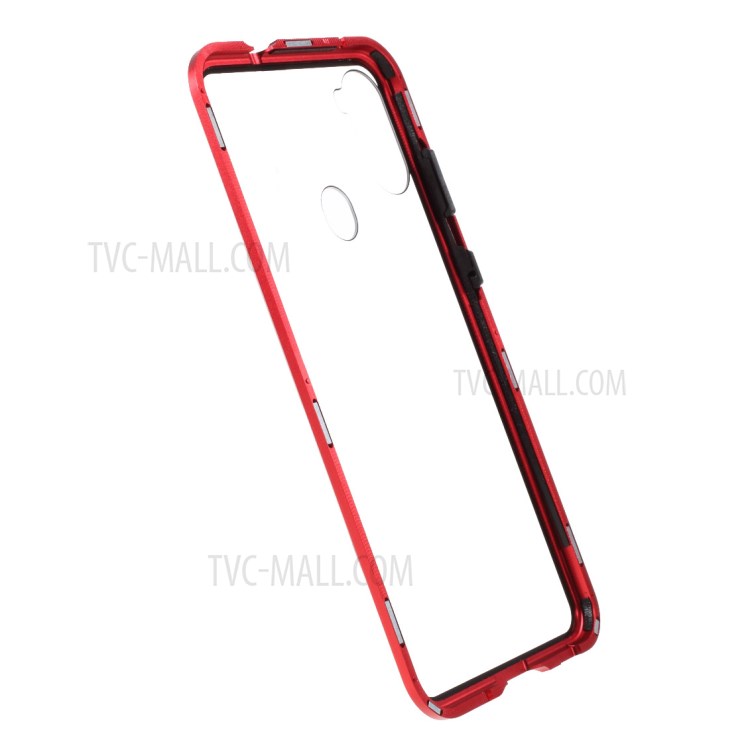 Detachable Cover Metal Magnetic Frame + Tempered Glass Back Case for Samsung Galaxy A11 - Red-3