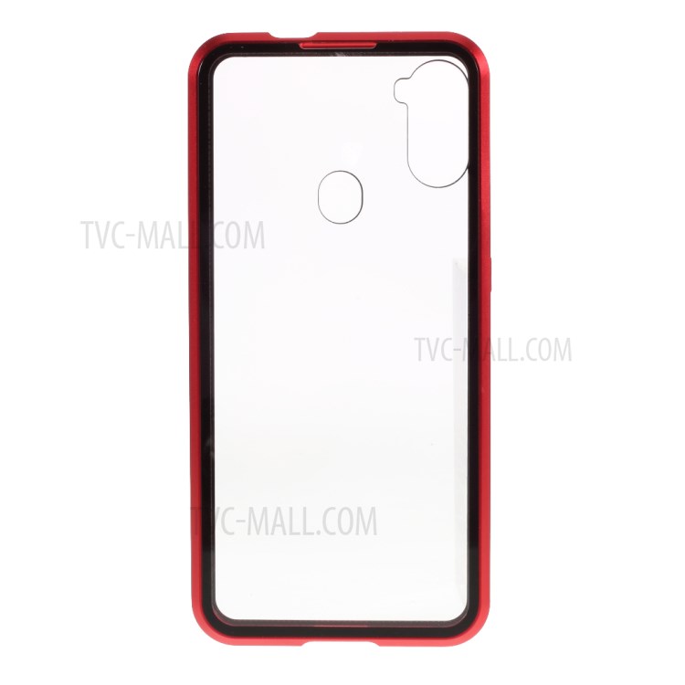 Detachable Cover Metal Magnetic Frame + Tempered Glass Back Case for Samsung Galaxy A11 - Red-5