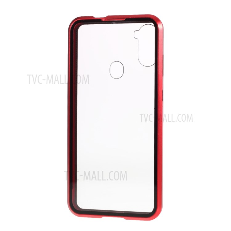 Detachable Cover Metal Magnetic Frame + Tempered Glass Back Case for Samsung Galaxy A11 - Red-6