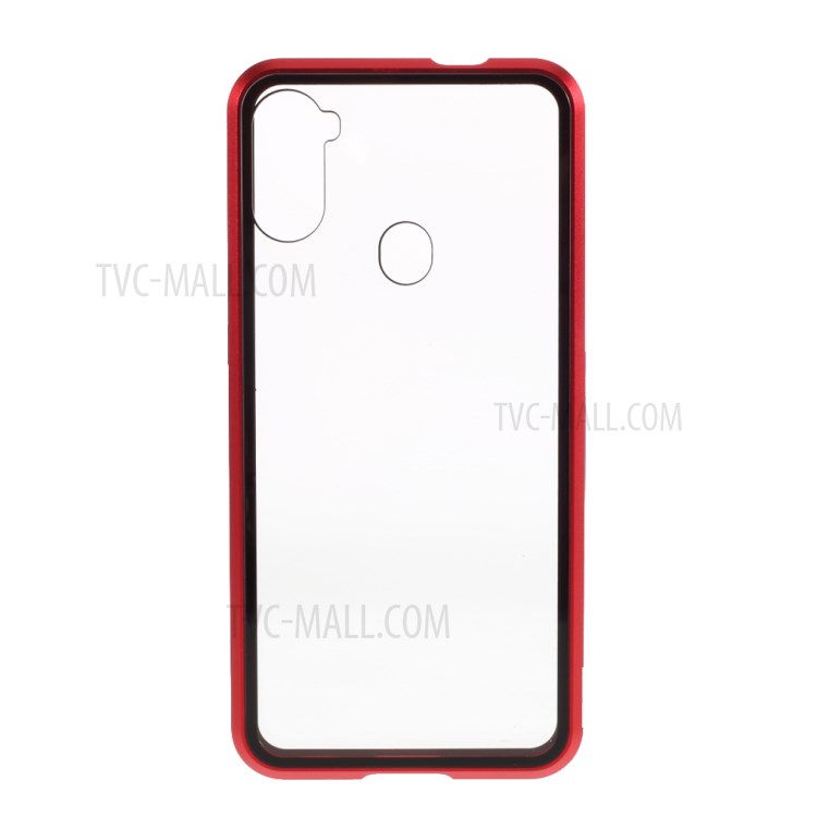 Detachable Cover Metal Magnetic Frame + Tempered Glass Back Case for Samsung Galaxy A11 - Red-7