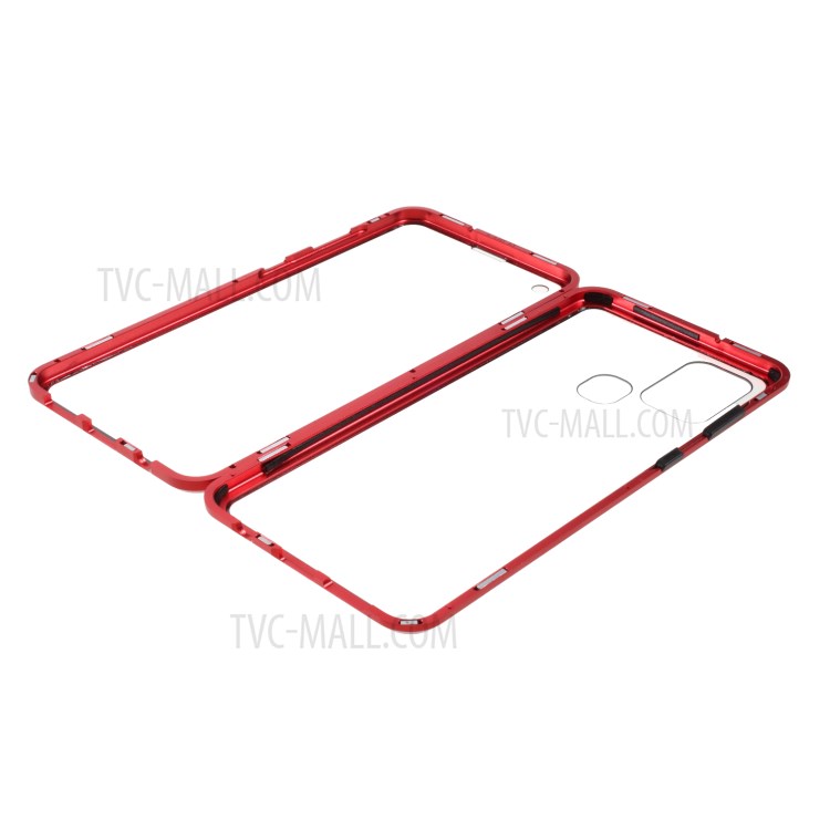 Magnetic Adsorption Metal Frame + Double-sided Tempered Glass Phone Cover for Samsung Galaxy A21s - Red-2