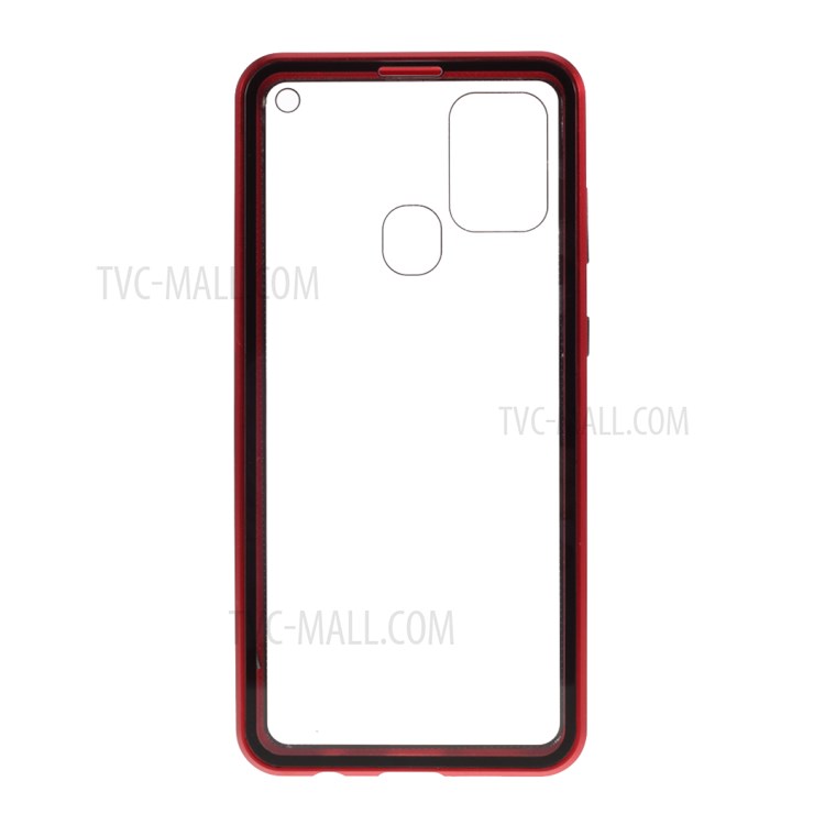 Magnetic Adsorption Metal Frame + Double-sided Tempered Glass Phone Cover for Samsung Galaxy A21s - Red-5