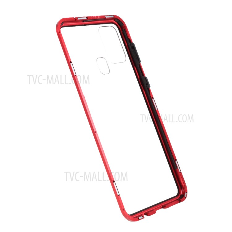 Full Covering Magnetic Metal Frame + Tempered Glass Touch Screen Phone Shell for Samsung Galaxy M31 - Red-3