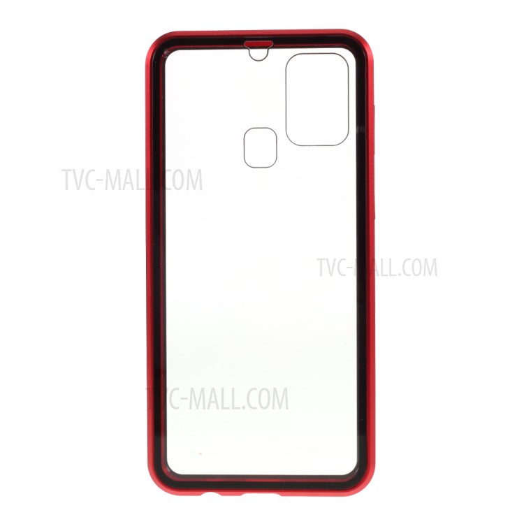 Full Covering Magnetic Metal Frame + Tempered Glass Touch Screen Phone Shell for Samsung Galaxy M31 - Red-5