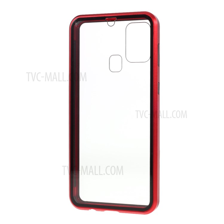 Full Covering Magnetic Metal Frame + Tempered Glass Touch Screen Phone Shell for Samsung Galaxy M31 - Red-6