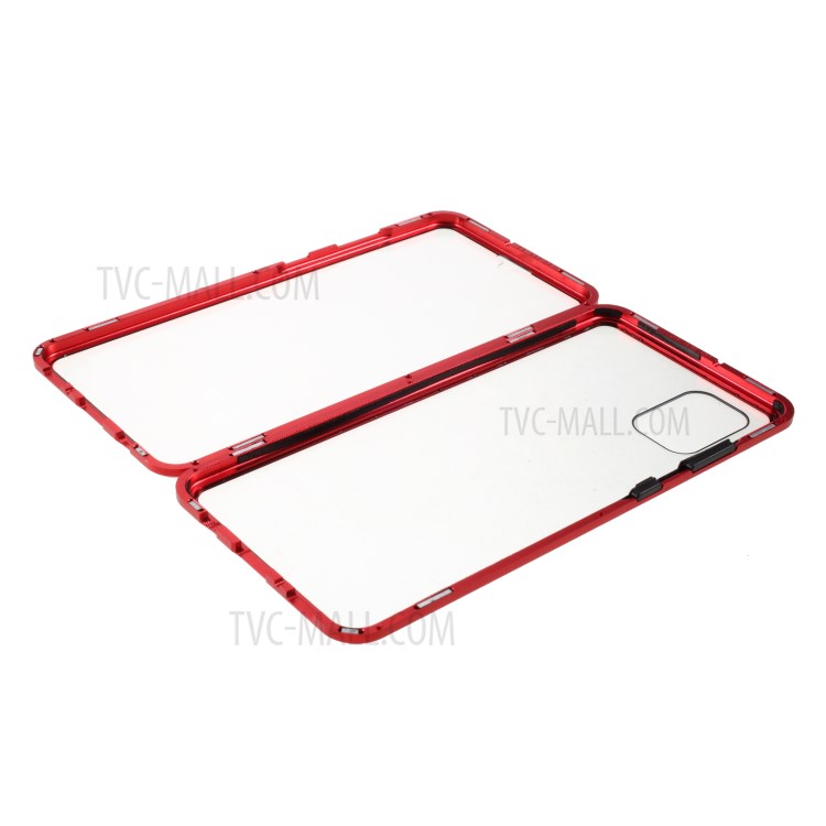Detachable Shell Metal Magnetic Frame + Tempered Glass Back Case for Samsung Galaxy A31 - Red-2