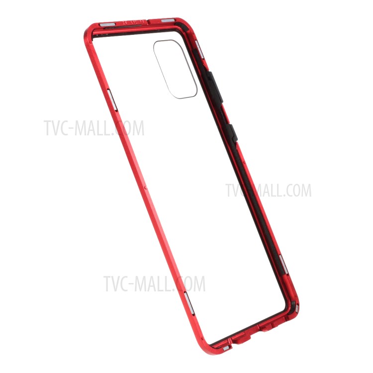 Detachable Shell Metal Magnetic Frame + Tempered Glass Back Case for Samsung Galaxy A31 - Red-3