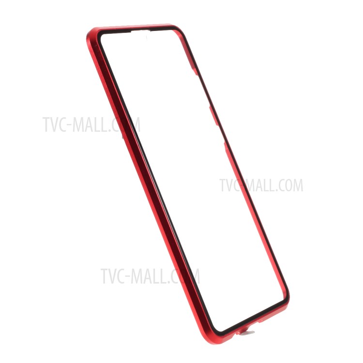 Detachable Shell Metal Magnetic Frame + Tempered Glass Back Case for Samsung Galaxy A31 - Red-4