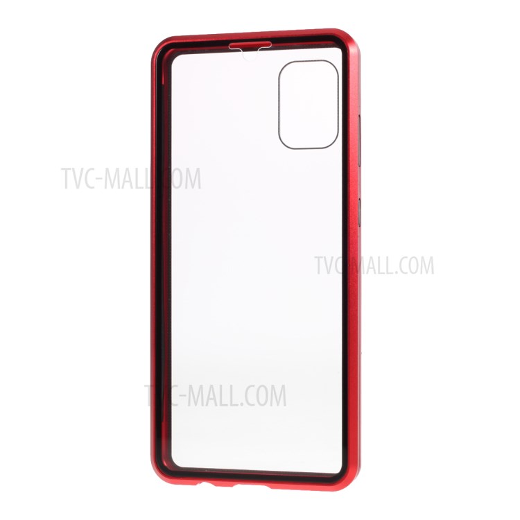 Detachable Shell Metal Magnetic Frame + Tempered Glass Back Case for Samsung Galaxy A31 - Red-6