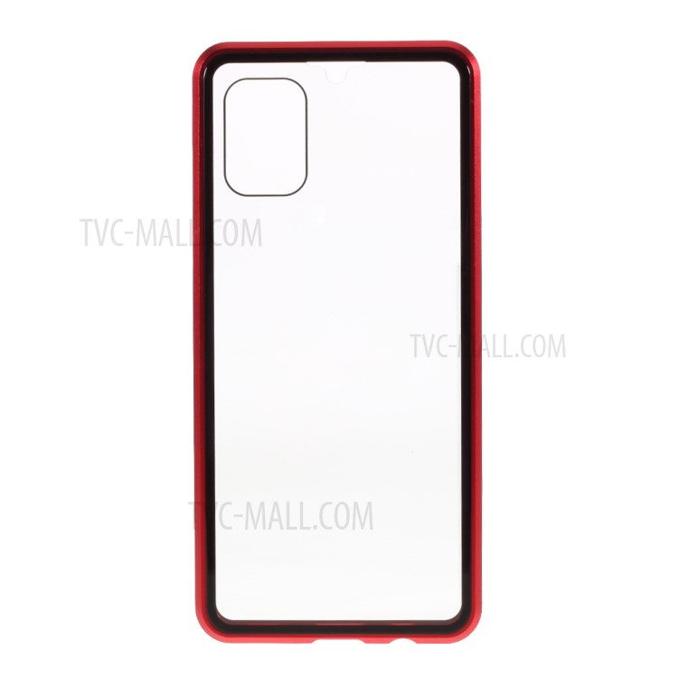 Detachable Shell Metal Magnetic Frame + Tempered Glass Back Case for Samsung Galaxy A31 - Red-7