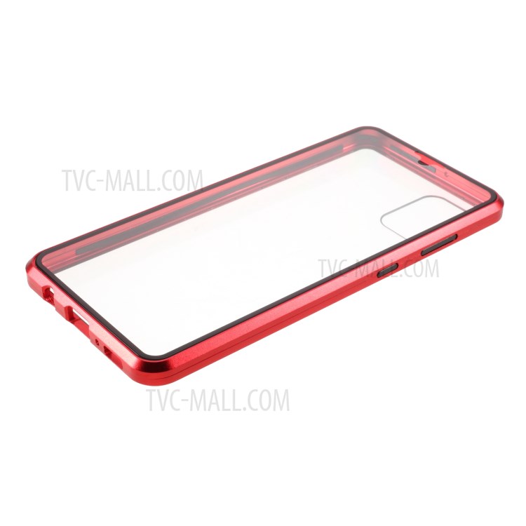Detachable Shell Metal Magnetic Frame + Tempered Glass Back Case for Samsung Galaxy A31 - Red-8