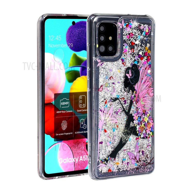 Pattern Printing Glitter Powder Quicksand TPU Back Case for Samsung Galaxy A71 SM-A715 - Girl and Butterfly-2