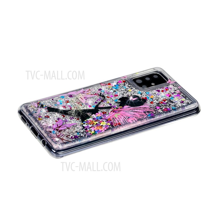 Pattern Printing Glitter Powder Quicksand TPU Back Case for Samsung Galaxy A71 SM-A715 - Girl and Butterfly-4