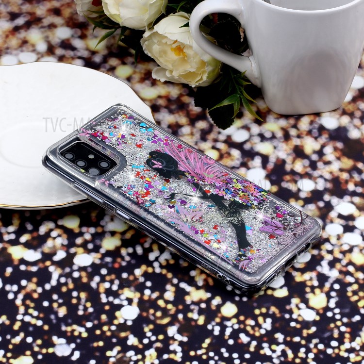 Pattern Printing Glitter Powder Quicksand TPU Back Case for Samsung Galaxy A71 SM-A715 - Girl and Butterfly-7