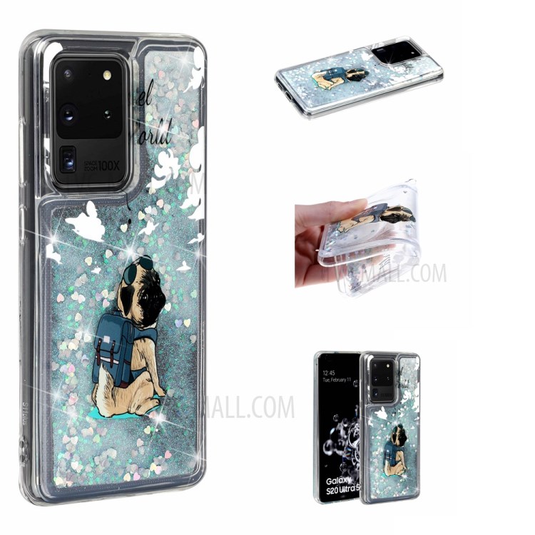 Pattern Printing Glitter Powder Quicksand TPU Phone Case for Samsung Galaxy S20 Ultra - Dog-1