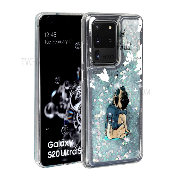 Pattern Printing Glitter Powder Quicksand TPU Phone Case for Samsung Galaxy S20 Ultra - Dog-2
