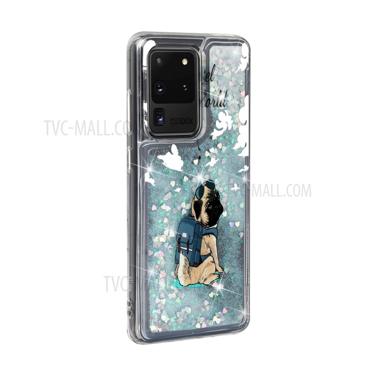 Pattern Printing Glitter Powder Quicksand TPU Phone Case for Samsung Galaxy S20 Ultra - Dog-3