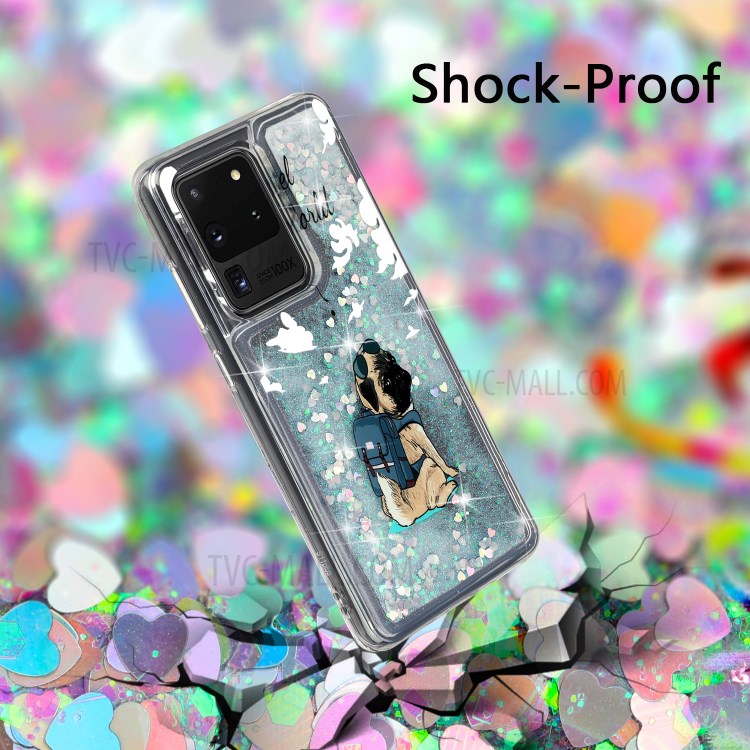 Pattern Printing Glitter Powder Quicksand TPU Phone Case for Samsung Galaxy S20 Ultra - Dog-6
