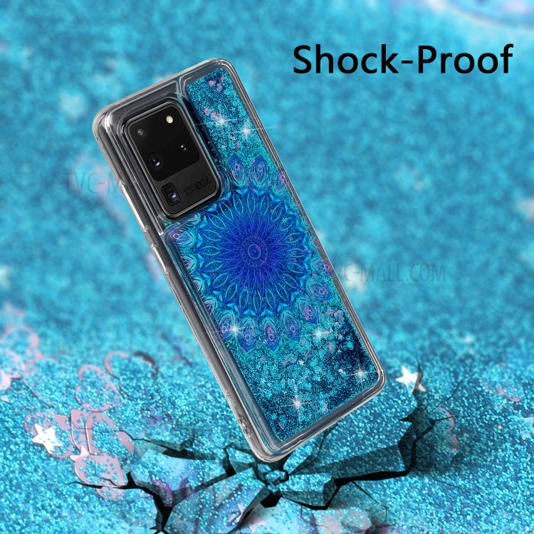 Pattern Printing Glitter Powder Quicksand TPU Phone Case for Samsung Galaxy S20 Ultra - Blue Malanda Flower-6