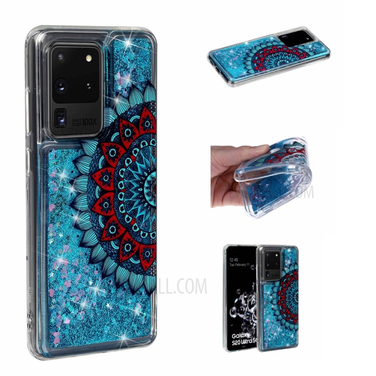 Pattern Printing Glitter Powder Quicksand TPU Phone Case for Samsung Galaxy S20 Ultra - Malanda Flower-1