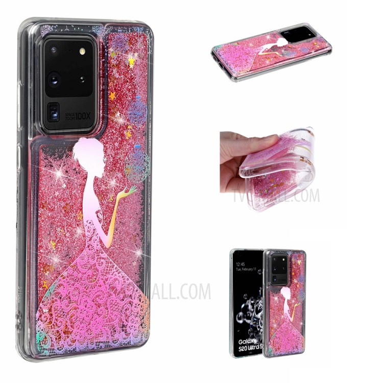 Pattern Printing Glitter Powder Quicksand TPU Phone Case for Samsung Galaxy S20 Ultra - Girl-1