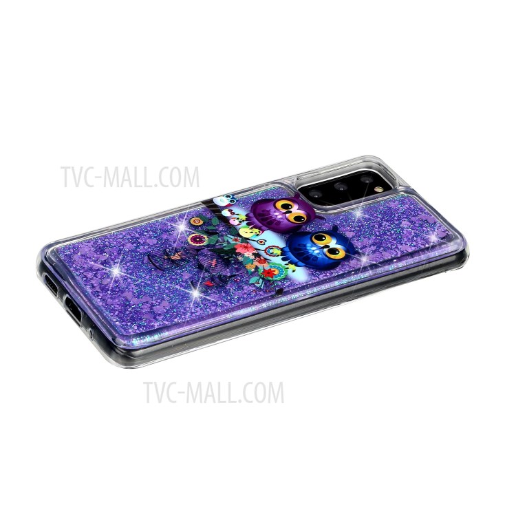 Musterdruckglitzerpulver Treibsand Abdeckung TPU Für Samsung Galaxy S20 - Paar Eulen-4