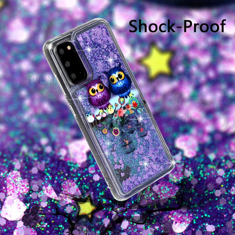 Musterdruckglitzerpulver Treibsand Abdeckung TPU Für Samsung Galaxy S20 - Paar Eulen-6