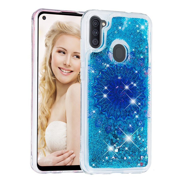 Stampa Motivi Glitter in Polvere Quicks e TPU Back Case Per Samsung Galaxy A11 (versione Ue) - Mandala Blu