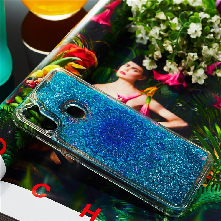 Musterdruck Glitzerpulver Quicksand TPU Back Case Für Samsung Galaxy A11 (EU -version) - Blaues Mandala