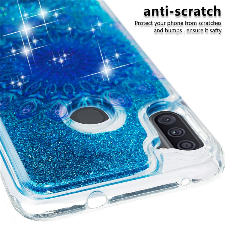 Impressão de Padrões Glitter Powder Powrendsand TPU Back Case Para Samsung Galaxy A11 (versão da Ue) - Mandala Azul