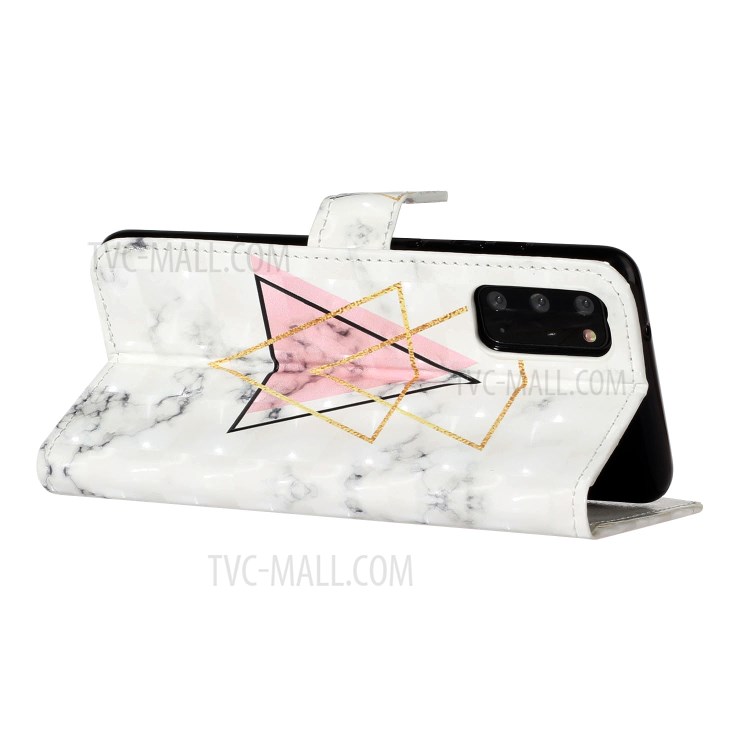 Pattern Printing Light Spot Decor Leather Case Stand Wallet Phone Cover for Samsung Galaxy S20 - Triangle-3