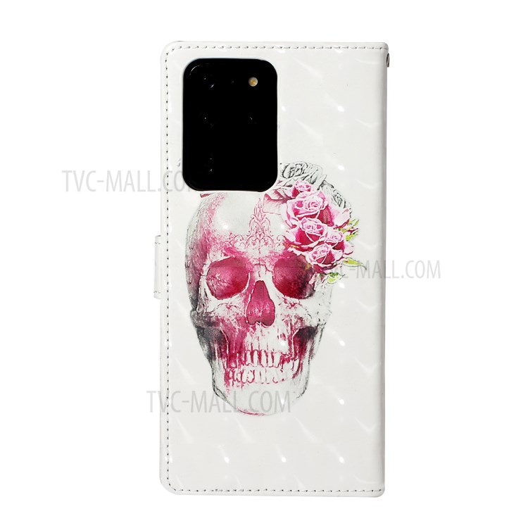 Pattern Printing Light Spot Decor Leather Case Stand Wallet Phone Cover for Samsung Galaxy S20 Ultra - Flower Skull-2