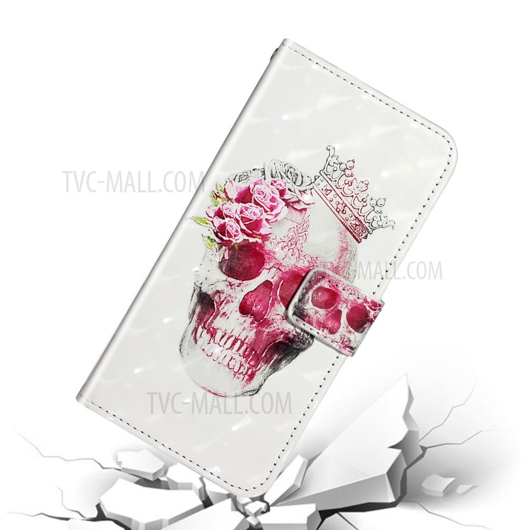 Pattern Printing Light Spot Decor Leather Case Stand Wallet Phone Cover for Samsung Galaxy S20 Ultra - Flower Skull-5