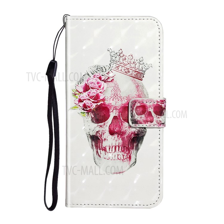 Pattern Printing Light Spot Decor Leather Case Stand Wallet Phone Cover for Samsung Galaxy S20 - Skull-1