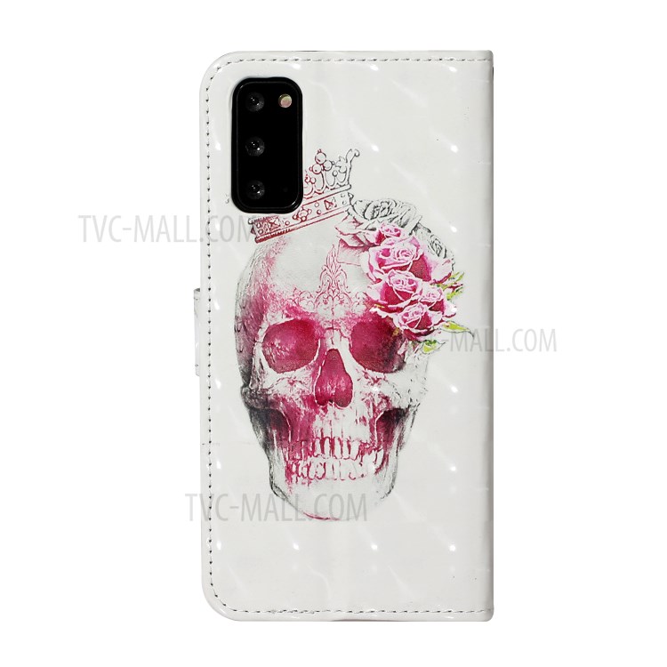 Pattern Printing Light Spot Decor Leather Case Stand Wallet Phone Cover for Samsung Galaxy S20 - Skull-2