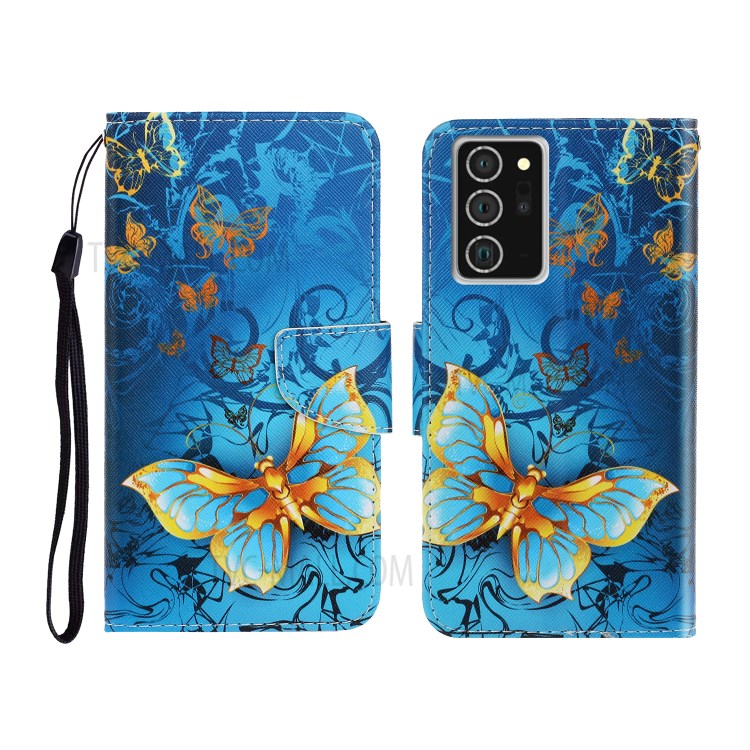 Pattern Printing Flip Cover Leather Wallet Stand Shell for Samsung Galaxy Note 20/Note 20 5G - Butterflies-1