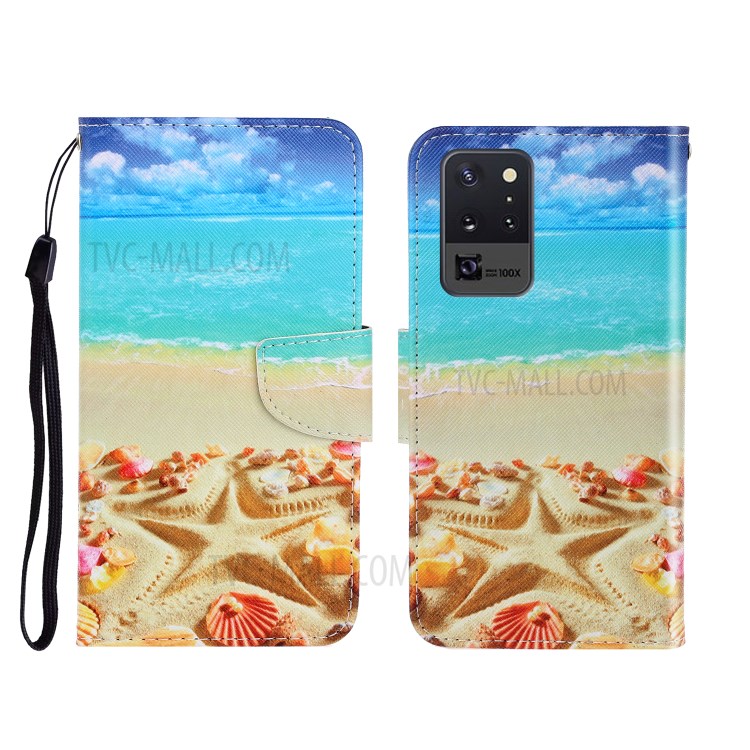 Pattern Printing Flip Leather Wallet Protective Case for Samsung Galaxy Note20 Ultra/Note20 Ultra 5G - Beach-1