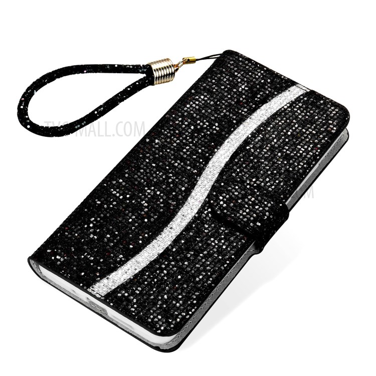 Glittery Powder Splicing Wallet Stand Leather Case for Samsung Galaxy A20e - Black-7